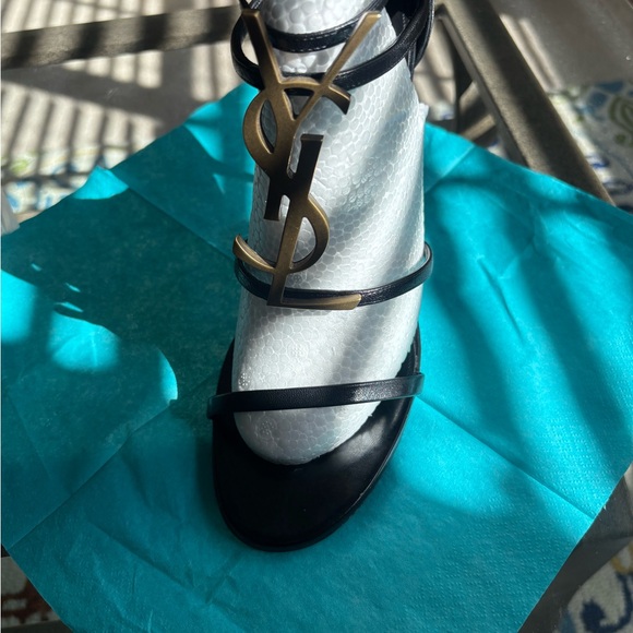 Saint Laurent Elegant Cassandra 100 Black Heels with Brushed Gold Logo - Picture 16 of 16